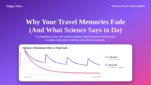 Chart showing why travel memories fade over 30 days, with and without revisiting photos or journaling